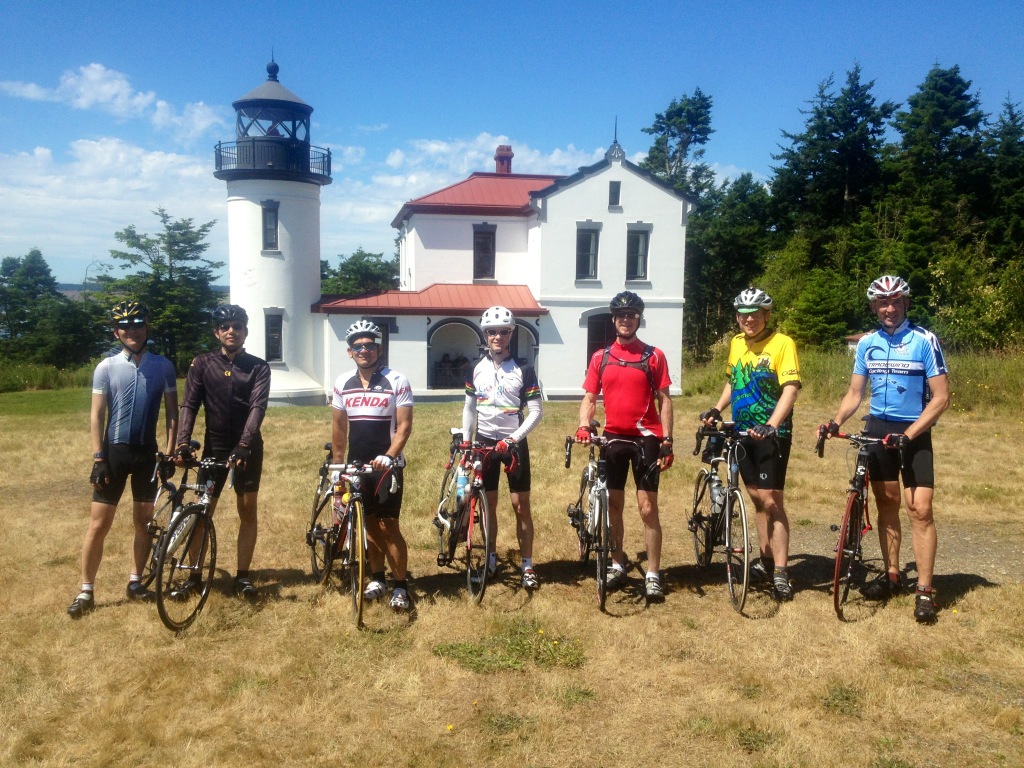 A pciture of the ride group before the lighthouse